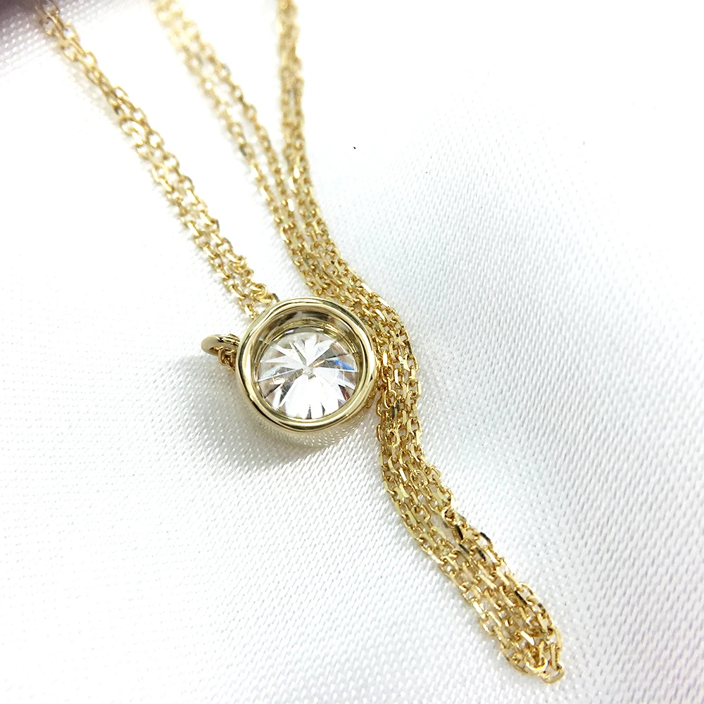 6,5 мм круглая огранка простой набор солитер 14 к желтое золото муассаниты Ожерелье Прекрасные украшения ожерелье цепочка