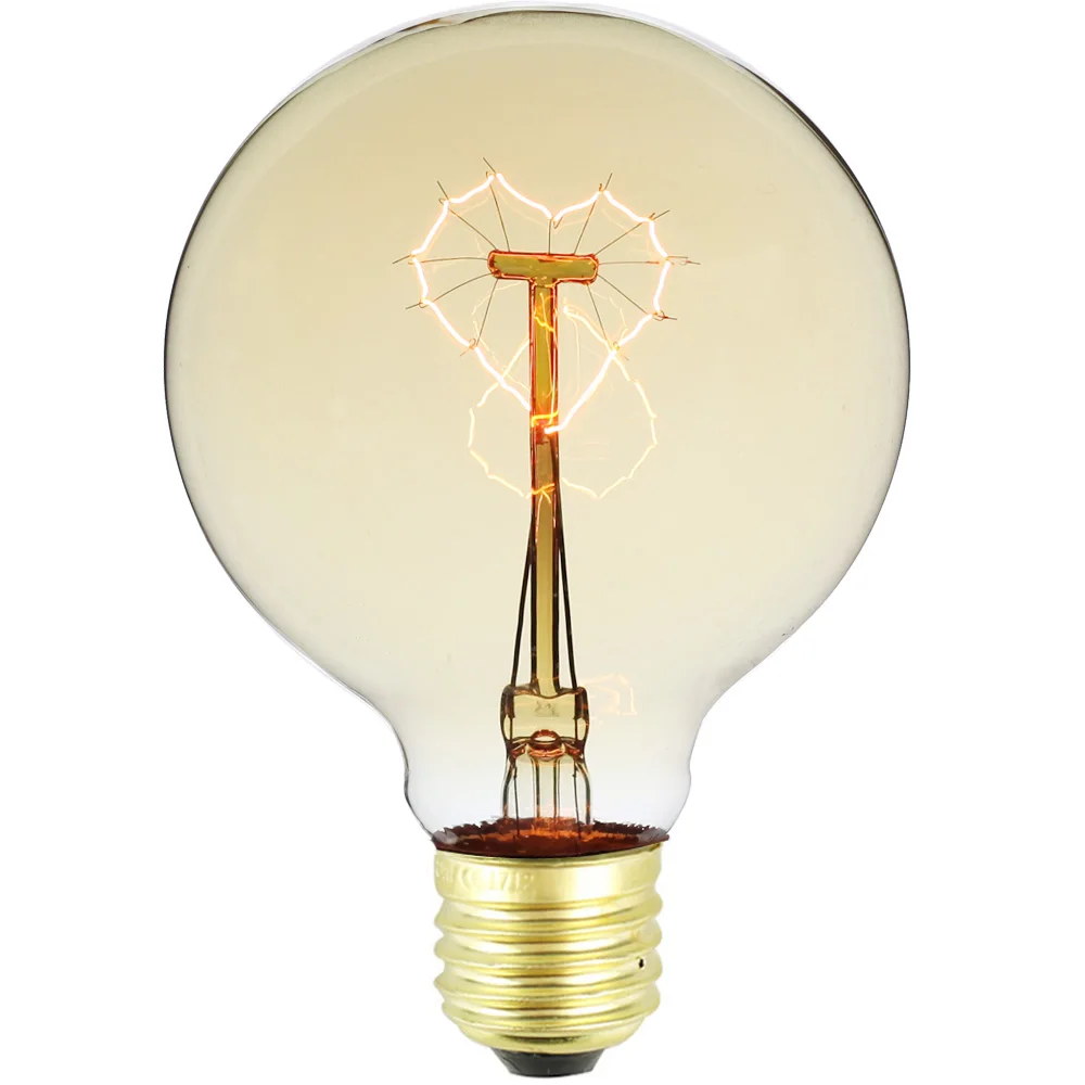 Lâmpada do Vintage Lâmpada de Tungstênio Coração Forma Filamento Edison E27 220 v 24 w Artística Lâmpada Espiral Âmbar G95