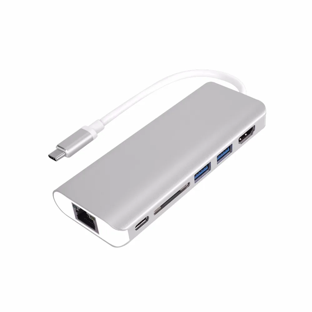 

Multi-Port USB C HUB Type C USB-C Type-C to HDMI 4K Dual USB3.0 Converter Card Reader Power Delivery Gigabit Ethernet Adapter