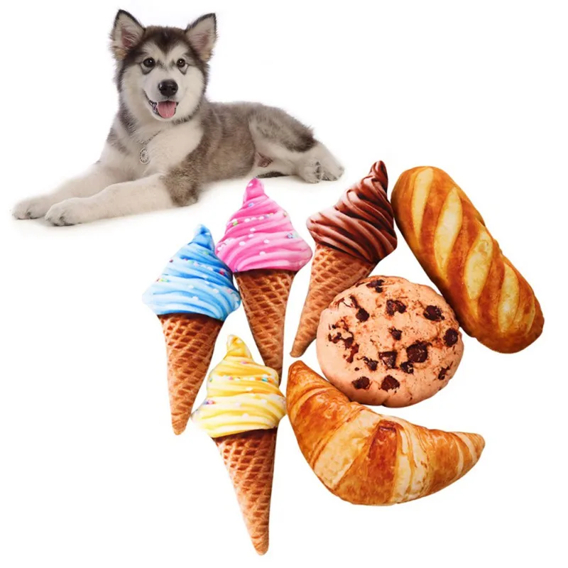 

Pet Toy Plush Biting Chew & Molar Toy Ice Cream Bread Biscuits Design Pet Cloth Plush Toys Delicious Snacks Shapes Squeaky Toy