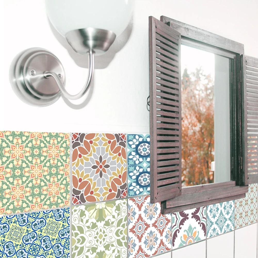 Waterproof Self adhesive Wallpaper Bathroom Mediterranean Tile Stickers