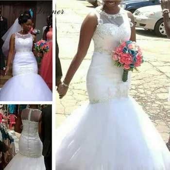 

Crystal Beading Golden Sequin Lace Mermaid Wedding Dress 2019 Custom Made Pleat Vintage Bride Gown African Wedding Dresses W0258