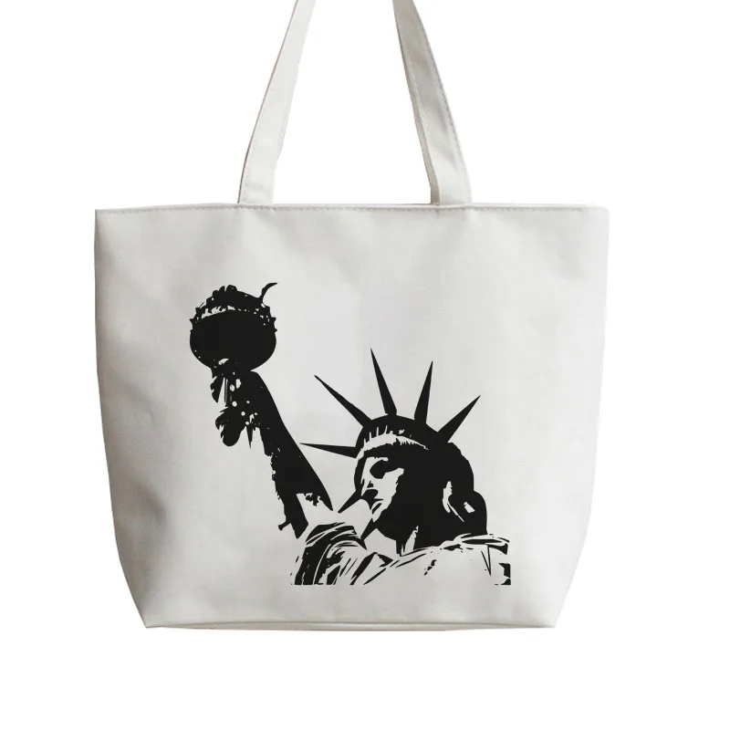Статуя Свободы Холст Tote сумки сумка для покупок с персонажем из мультфильма продуктовый мешок GA325