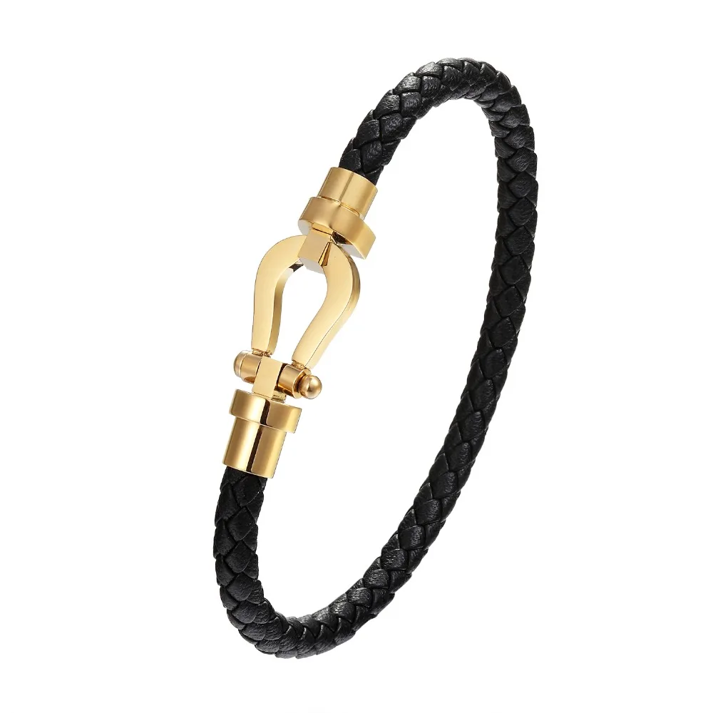 

2018 Latest Men Jewelry Punk Black Braided Genuine Leather Bracelet Stainless Steel Magnetic Buckle Fashion Bangles Retro Gift