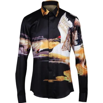 

Vivid Crane Cloud Pattern Shirts Men Slim Body Pattern Shirt Personality Basic Shirts M-4XL Casual Breathable Clothing