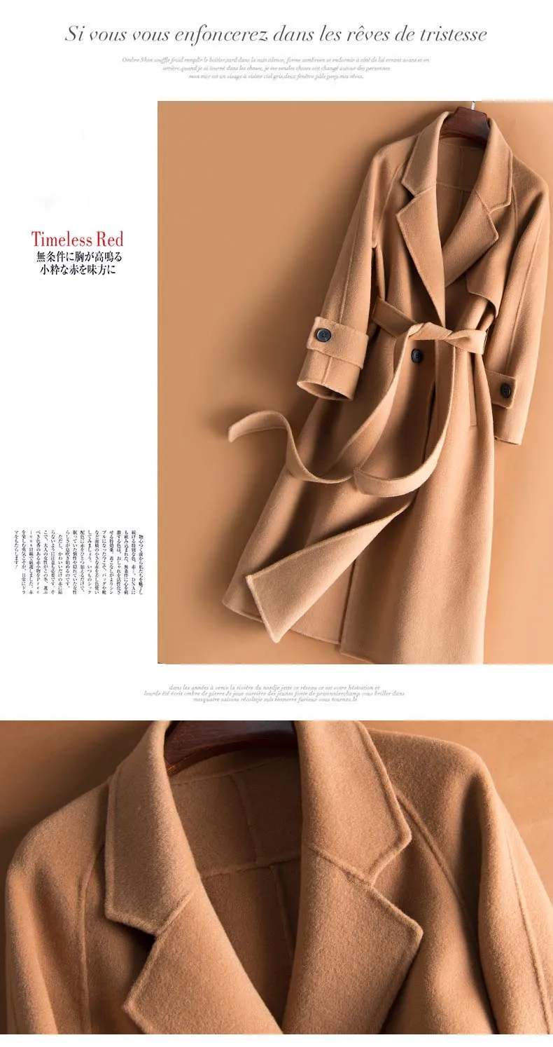 Tcyeek зимняя женская куртка натуральная шерсть пальто женская одежда осеннее пальто корейское приталенное Женское шерстяное пальто+ пояс 166857