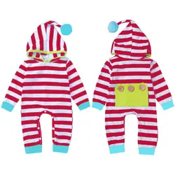 Для новорожденных обувь для мальчиков девочек полосатый комбинезон с капюшоном младенческой хлопок PP комбинезон с карманом спортивный