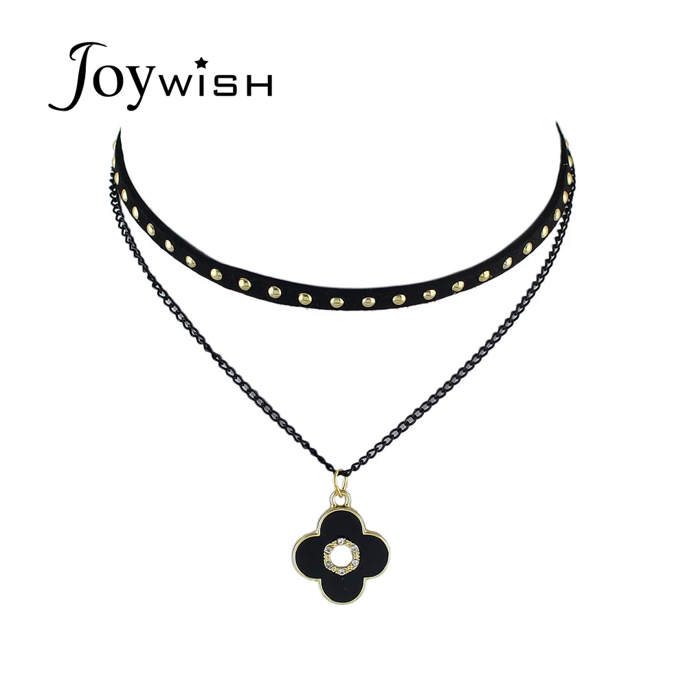 Joywish multi Слои цепи Цепочки и ожерелья черная замша Ткань эмаль цветком кулон