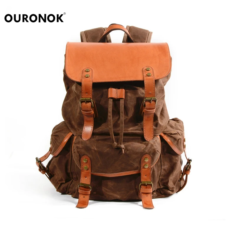 

OURONOK Fashion Men's Backpack Vintage Retro Outdoor Travel Backpack Canvas Women Unisex High Capacity Backpack Mochila Feminina