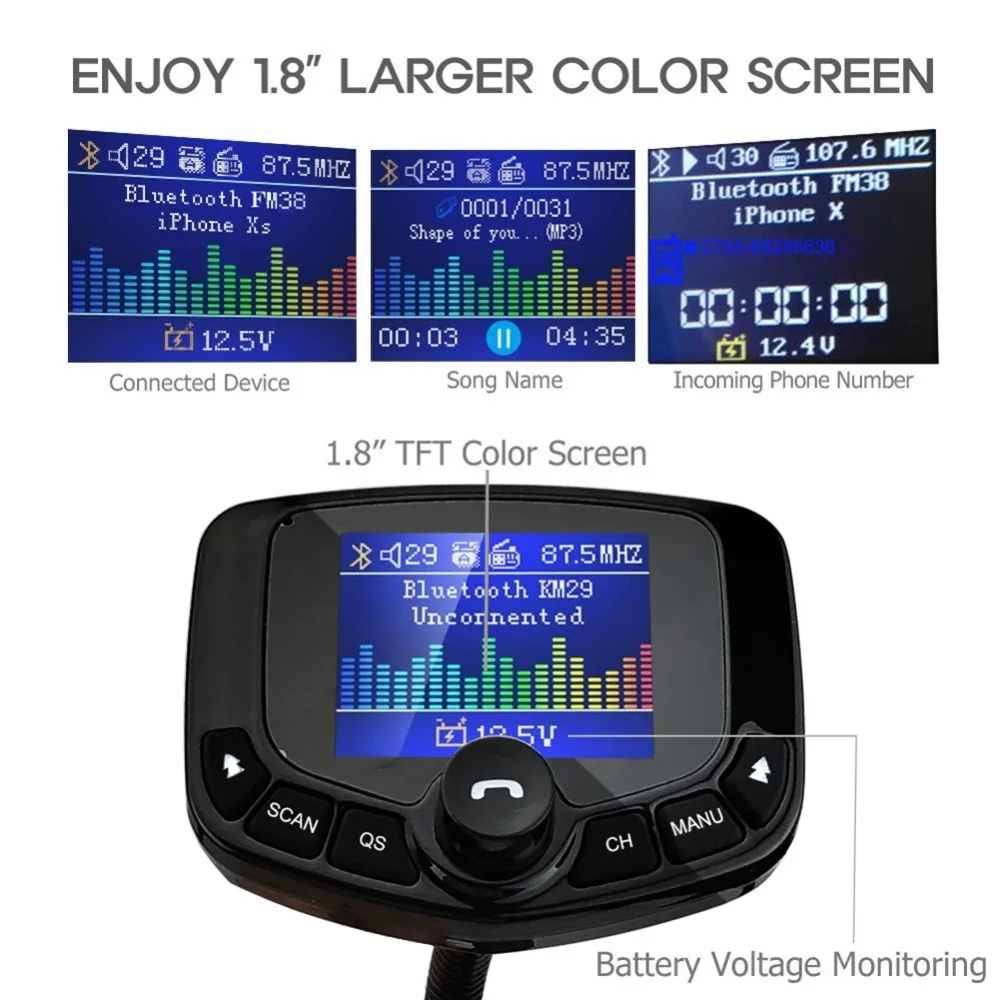 1 8 дюймовый экран Bluetooth Hands free FM модулятор Автомобильный MP3 плеер аудио приемник