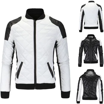 

Motorcycle Jackets Men Vintage Retro PU Leather Jacket Punk Windproof Biker Stand Collar Slim Moto Jacket Male Plaid Jacket