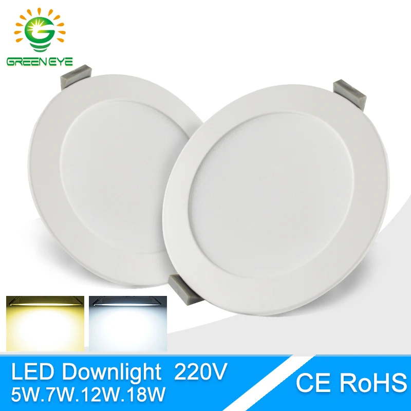 Koop Groen Oog Ultra dunne led downlight lamp ronde panel licht 3 w 5 w 7 w 12 w 18 w AC 220 v 240 v led plafond inb raster downlight slanke