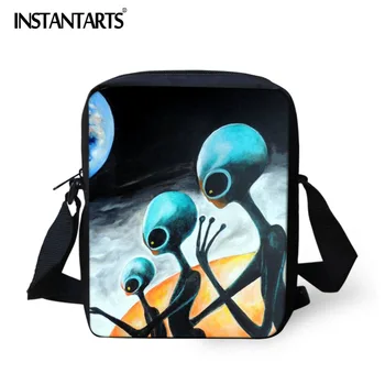 

INSTANTARTS Extraterrestrial Alien Printing Crossbody Bags Boys Girls Mini School Brand Designer Student Satchel Messenger Bag