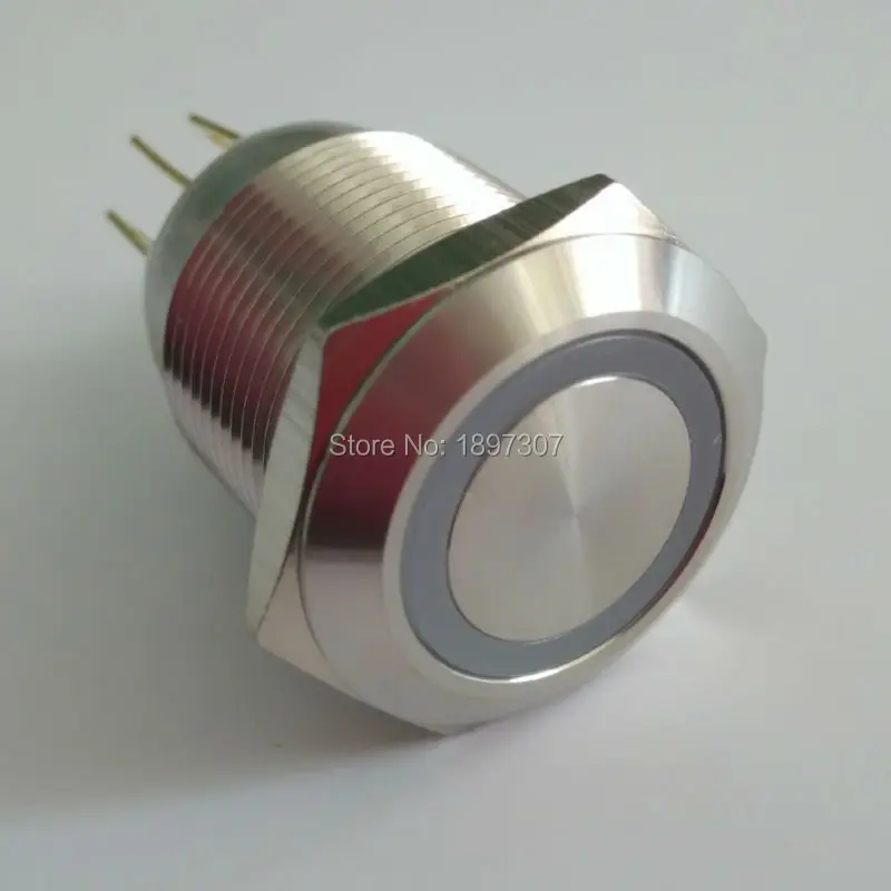 10 шт. 19 мм кольцо с подсветкой мгновенное антивандальный металлический Электрический переключатель (24 В зеленый светодиод)