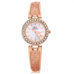 2018 бренд SOXY Для женщин браслет смотреть популярные браслет горный хрусталь кварцевые часы уникальные дизайнерские женские часы relogio feminino