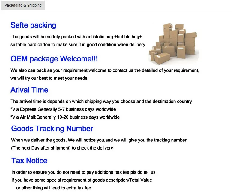 Packging and shipping 