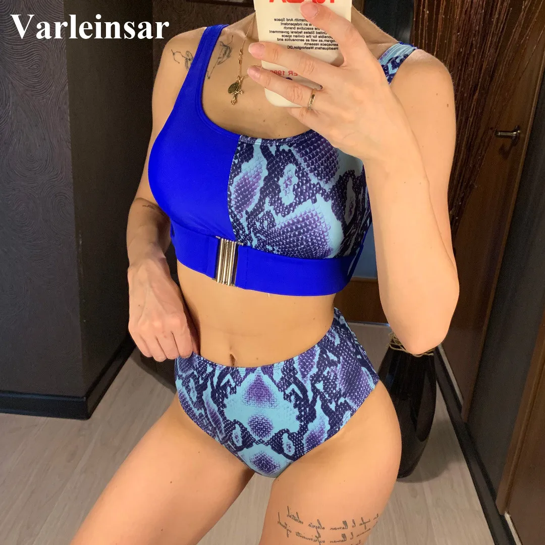 

Blue Print Splicing Swimsuit High Waist Bikini 2019 Women Swimwear Two-pieces Bikini set Sexy Bather Bathing Suit Swim V1202B