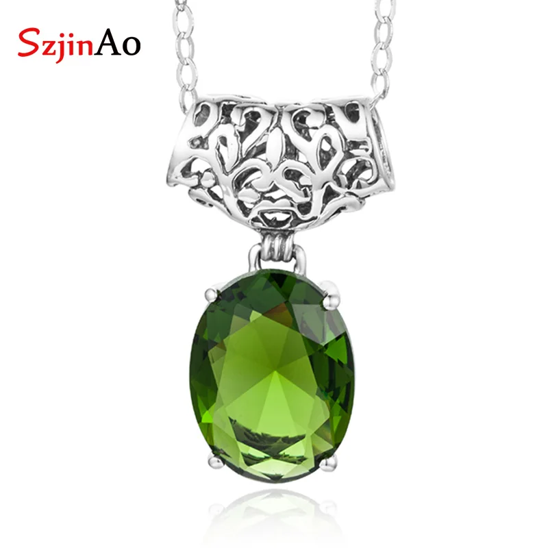 

SzjinAo Wholesale Solid 925 sterling silver Oval Peridot Pendant For Women August Birthstone Fashion Jewelry Anniversary Gift