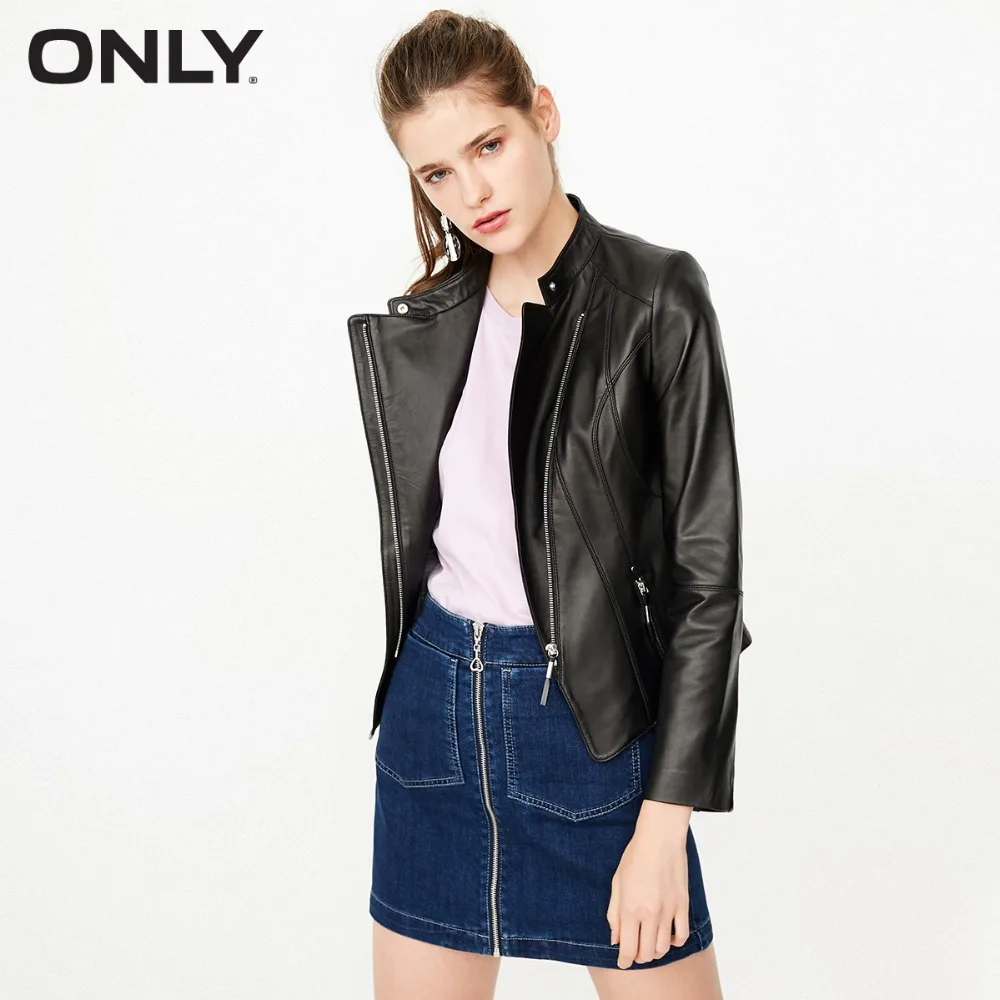 

ONLY Women's Vertical Zip Pocket Slim Fit Short Leather Jacket |118310513