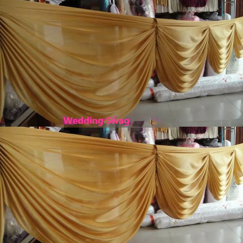 Gold ice silk curtain swags for backdrop 20ft long skirt for wedding