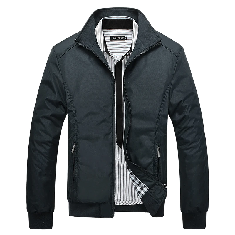 Мужские классические однотонные куртки размера плюс 5XL, мужские демисезонные ветровки, мужские повседневные деловые куртки - Цвет: Черный