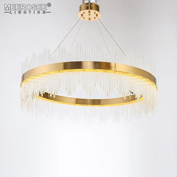 

Modern New Arrival LED Pendant Light Crystal rods Hanging Lamp for Dinning room Gold Circle Suspension Lamparas Lustres Abajur