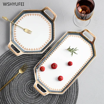 

Direct light luxury extravagant gold porch ceramic western dish dessert salad plate sushi dish jewelry storage tray bina tray