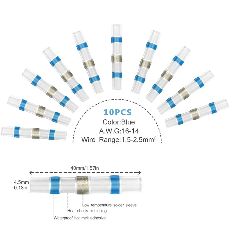 Zlord 10 шт. сумка Упаковка практичная электрическая Водонепроницаемая печать термоусадочный стыковой клеммы припой рукав провода разъемы - Цвет: Синий