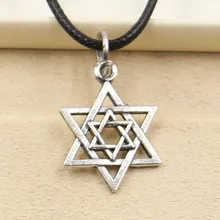 Новая Мода тибетская Серебряная Звезда Давида Кулон щит ожерелье-чокер черный кожаный шнурок заводская цена ювелирные изделия ручной работы