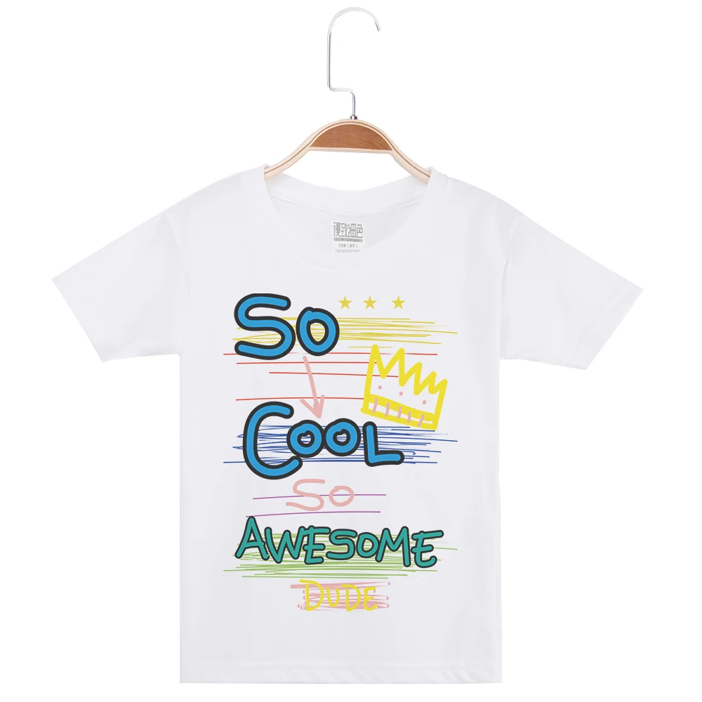 

New Creative Letter Printed Design T Shirts Kids Tshirt Boys Cotton O-Neck Short Sleeve Basic White Tees Top Cool Boy Clothing
