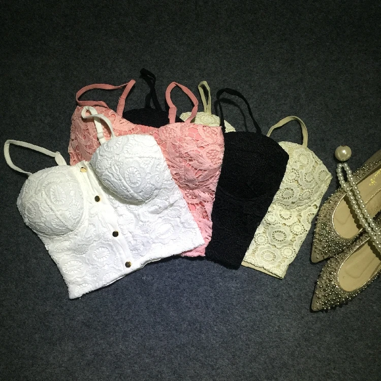 Sexy Black White Floral Lace Bustier Crop Tops Bra Bralette Corset