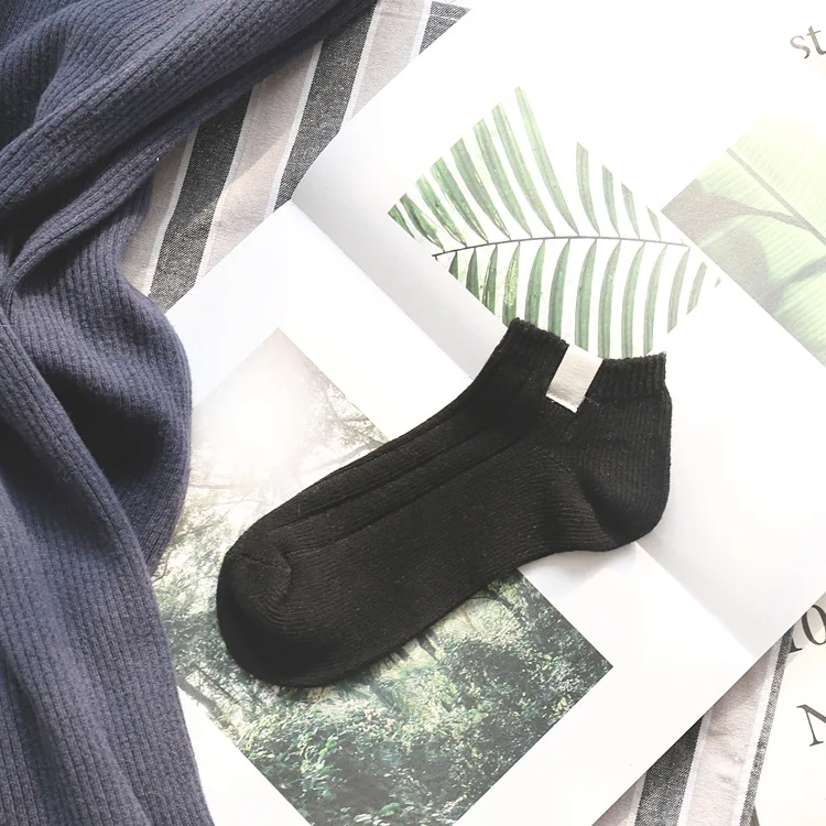 22 см Летние Стильные Мужские Женские лодочные носки брендовые модные хлопковые носки тапочки ретро цвет двойной иглы линии носки - Цвет: Черный
