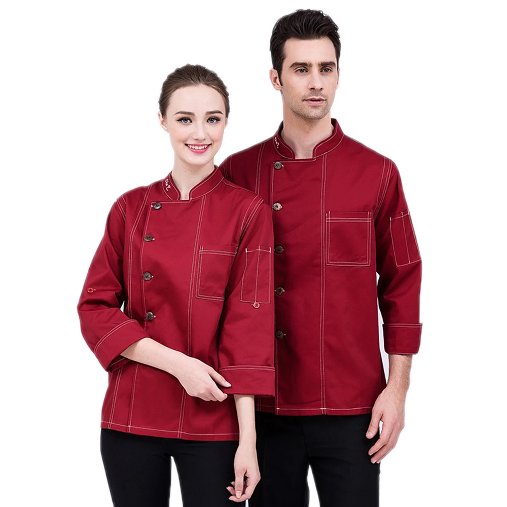 Новый высокое качество Куртка поварская Ресторан Аксессуары форменной одежде Кухня Для мужчин с длинными рукавами рабочая одежда для