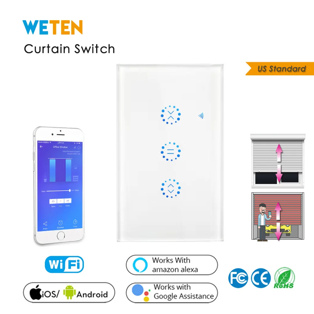 

US Smart Wifi Touch Curtain Switch APP Control Support Alexa Google Home for Electric motorized Curtain Blind Roller Shutter