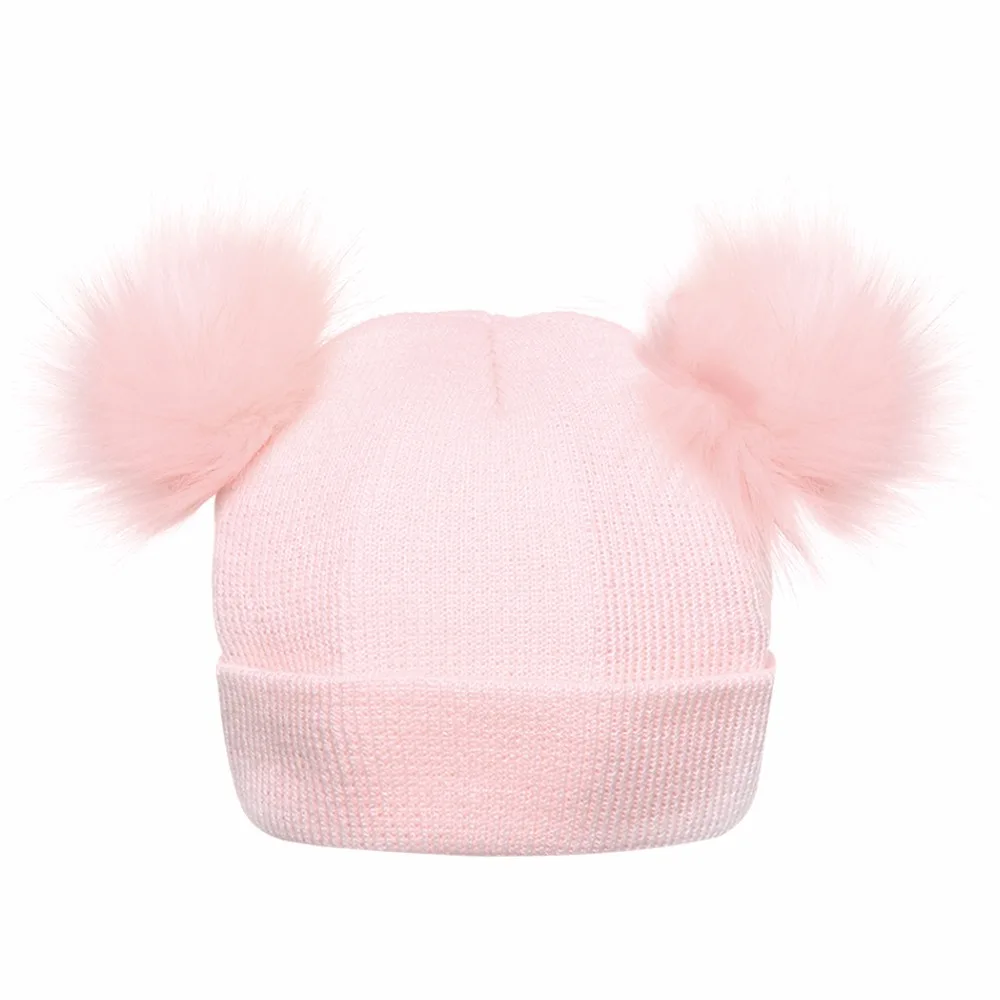 Babies Double Pom Pom Hat Boys Girls White Pink Blue Mutsen Baby The Smalltalk Com