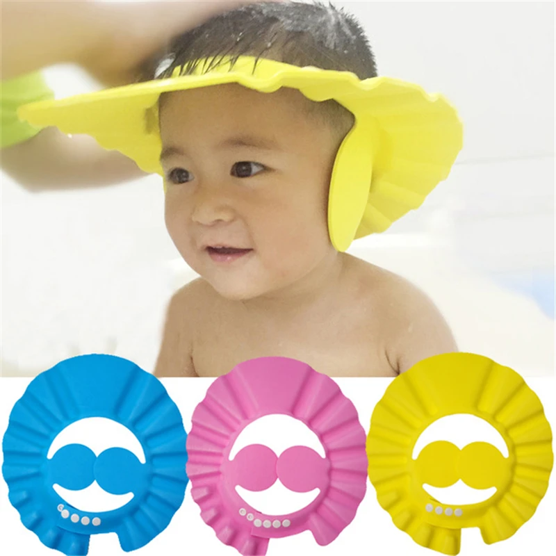 1-Safe Baby Shower Cap Kids Bath Visor Hat Adjustable Baby Shower Cap Protect Eyes Hair Wash Shield for Children Waterproof Cap