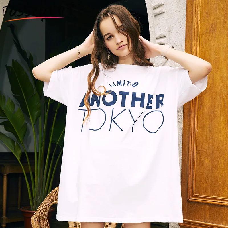 

TASSLYNN 2018 white Summer New Women Tide Brand European and American Style Loose Letter T-shirt Dress female O-Neck female