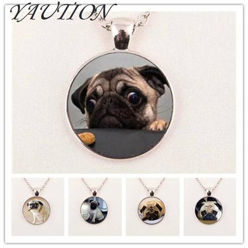 YAUTION Wholesale Glass Dome Round Pendant Animals Jewelry Pug Necklaces Pendants Dog Picture