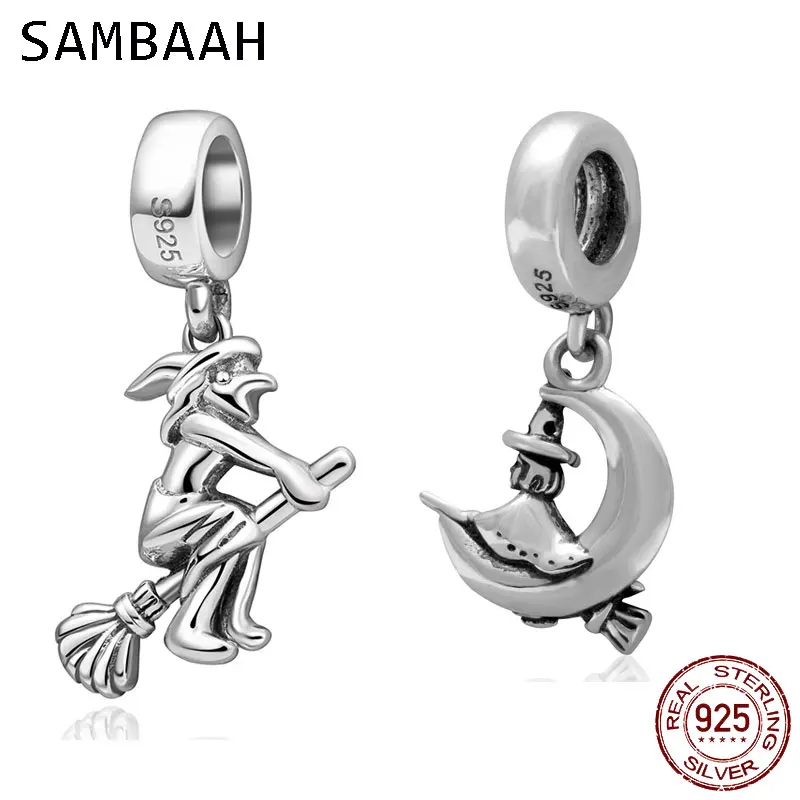 

Sambaah Witch Riding Broom Charm Pendant 925 Sterling Silver Witch Beads for Original Pandora 925 Silver Halloween Bracelet