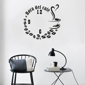 

Coffee cup coffee beans clock wall sticker Creative home decor Bedroom living room decoration Decals poster Mural Vinyl stickers