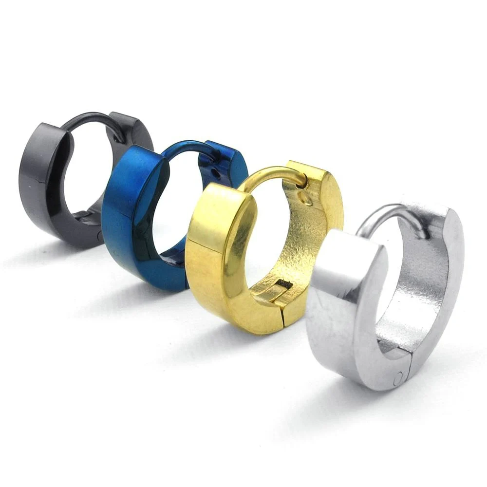 

Fashion jewelry Mens Stainless Steel Classic Plain Huggie Hinged Hoop Earrings,1 Pair 2pcs Gold Silver Black Blue Gift