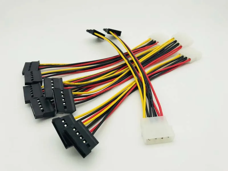 5PCS SATA Power Cable 4pin Male to Serial ATA 15pin x 2 Female Splitter Molex Y Hard Drive Cables 20CM for Bitcoin Miner Mining
