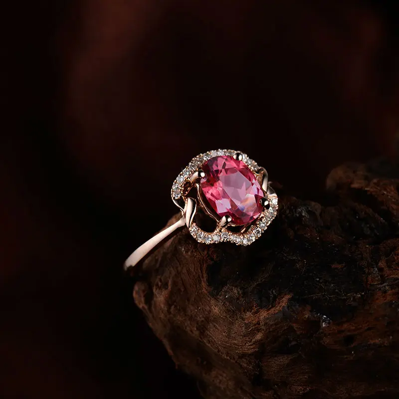 Кольцо из розового турмалина с бриллиантами 6x8 мм|ring for sale|gemstone jewelryring oval |