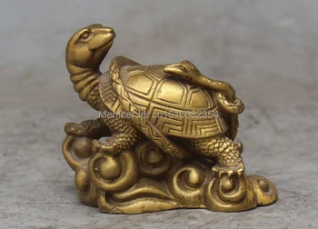 

4" Chinese Bronze Wealth Money Longevity Dragon Turtle Tortoise Snake Statue