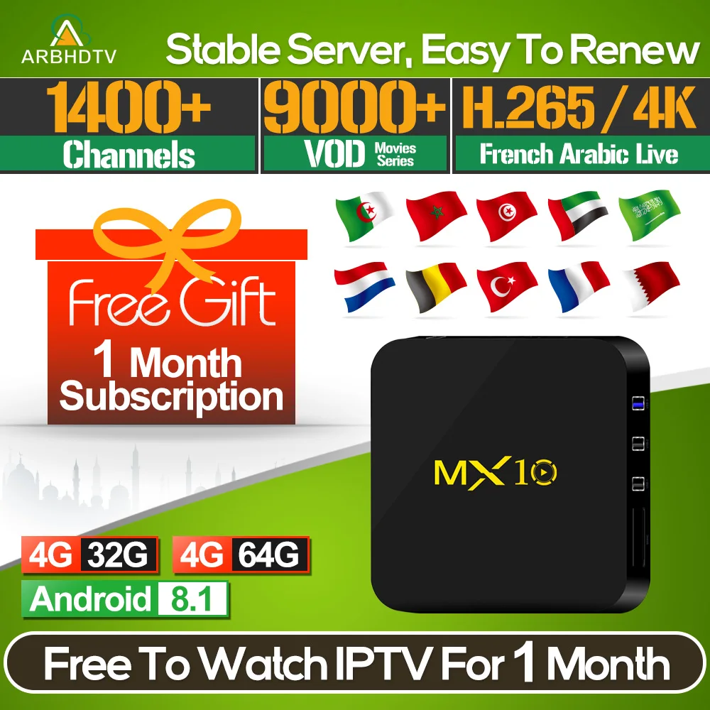 

IPTV France Arabic MX10 with 1-month IPTV Code French Belgium Turkey IPTV Subscription Android Box 4K Arabic Turkey France IP TV