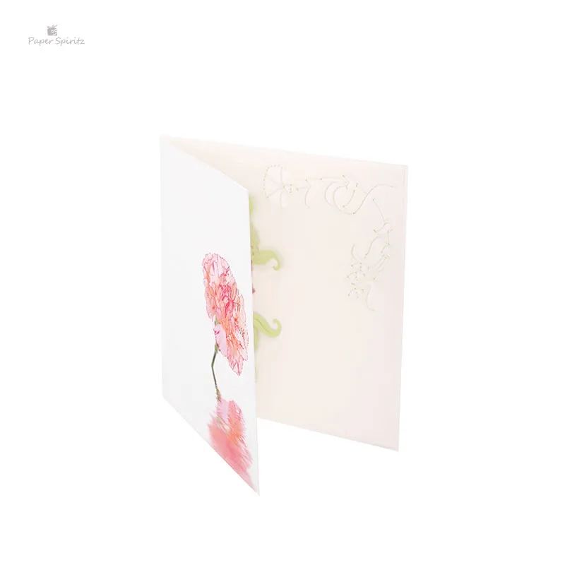  PAPER SPIRITZ elegant Carnation laser cut paper pop up card with blank envelope invitations greetin - 32893296878