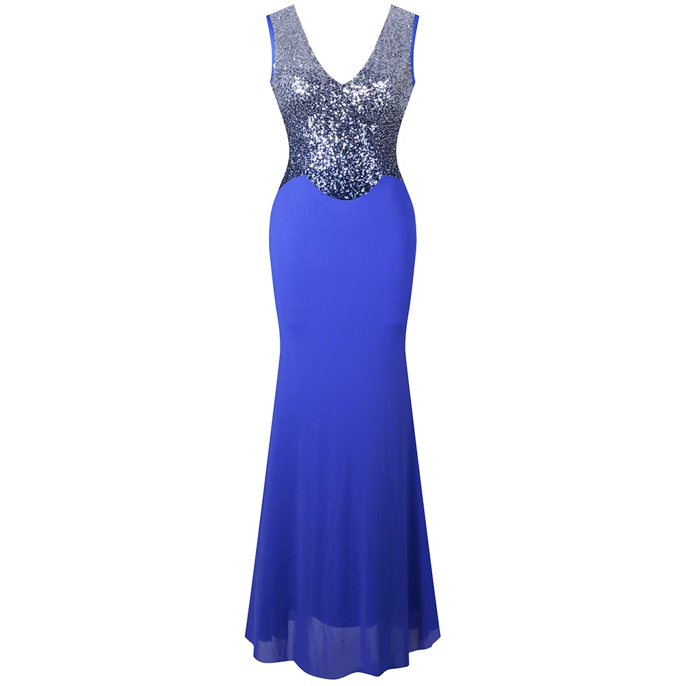 Spendflower women's shiny blue sequins mermaid evening dress long black