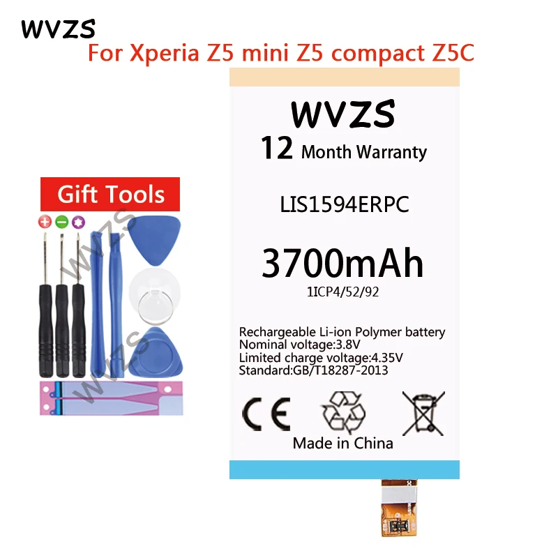 

wvzs 4100mAh Li-Polymer Battery For Sony Xperia Z5 compact Z5mini Z5 Mini E5823 E5803 LIS1594ERPC Replacement Batteries