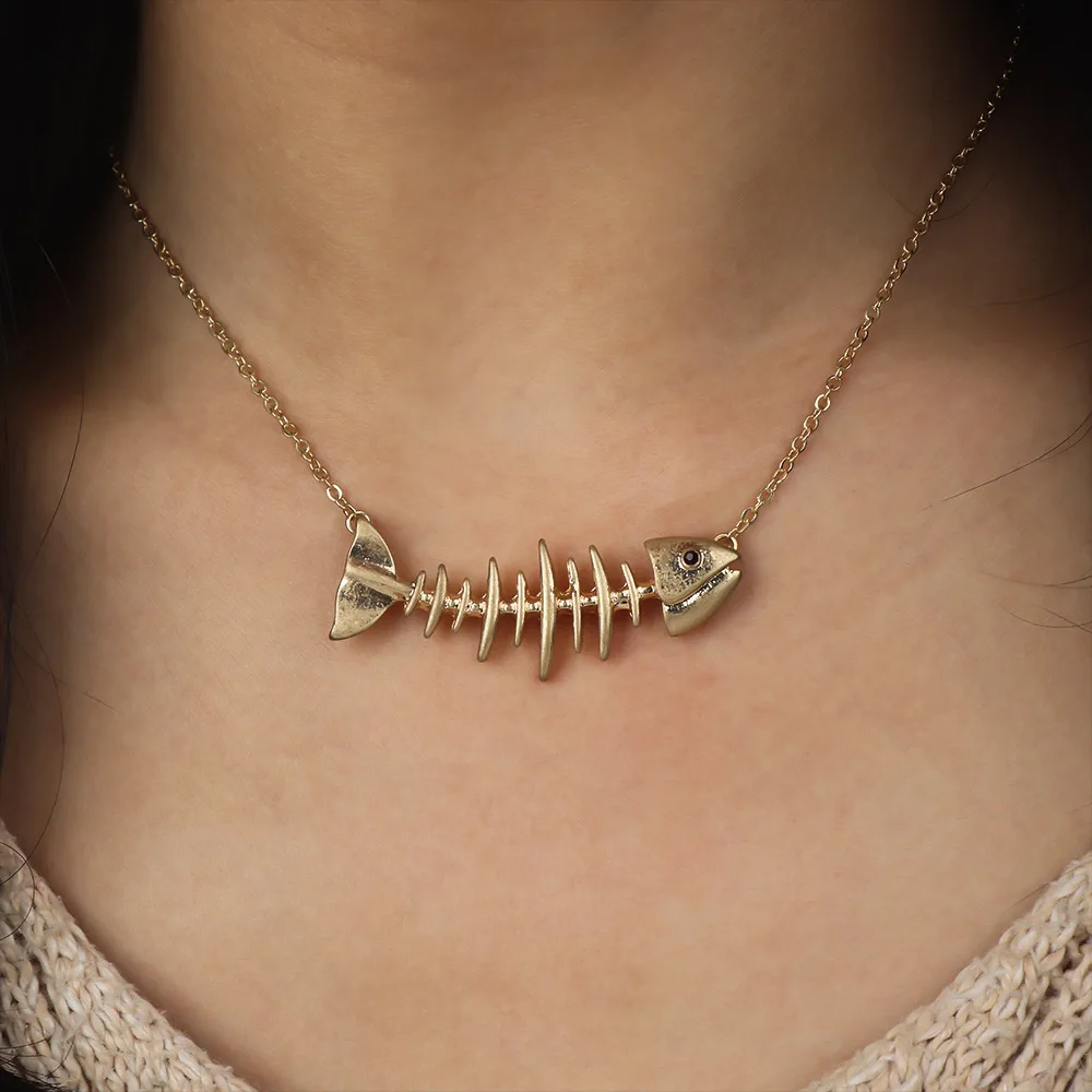 

Fish Bone Clavicle Chain Pendant Necklace Jewelry Gold Color for Girl's Gift Fashion Cute Necklaces Collar Decor Chain Creative
