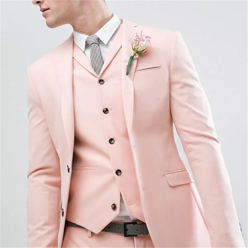 

Pearl Pink Wedding Men Suits 3Pieces(Jacket+Pant++Vest+Tie) Fashion Terno Masculino Groom Blazer 500